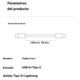 Cable usb tipo c a tipo c 4en1 de 240w