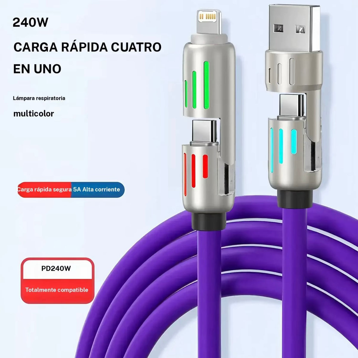 Cable usb tipo c a tipo c 4en1 de 240w