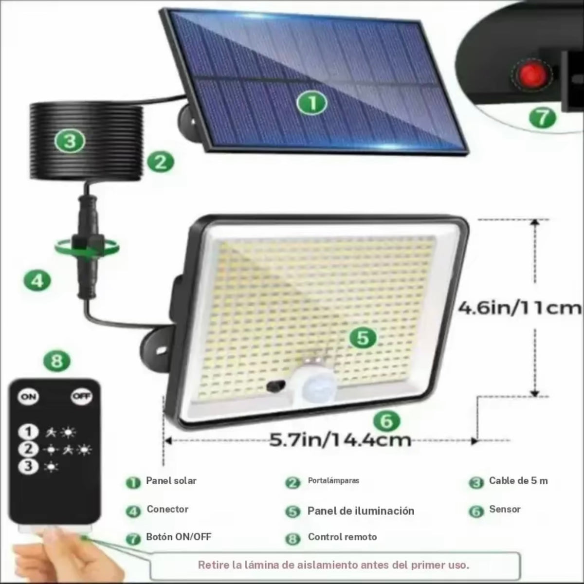 Luz led solar para exteriores con sensor