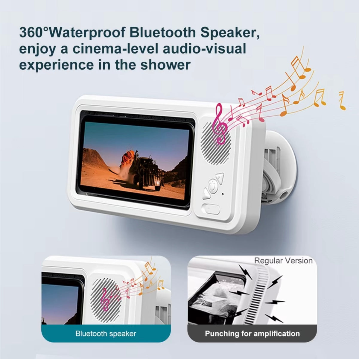 Altavoz caja impermeable, baño impermeable 360 °