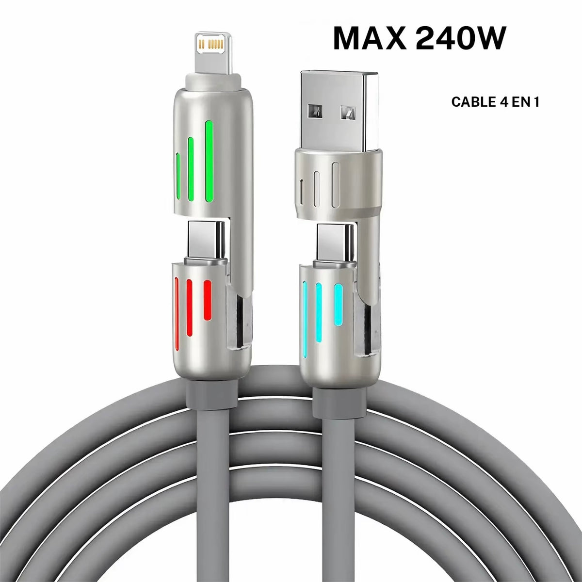 Cable usb tipo c a tipo c 4en1 de 240w