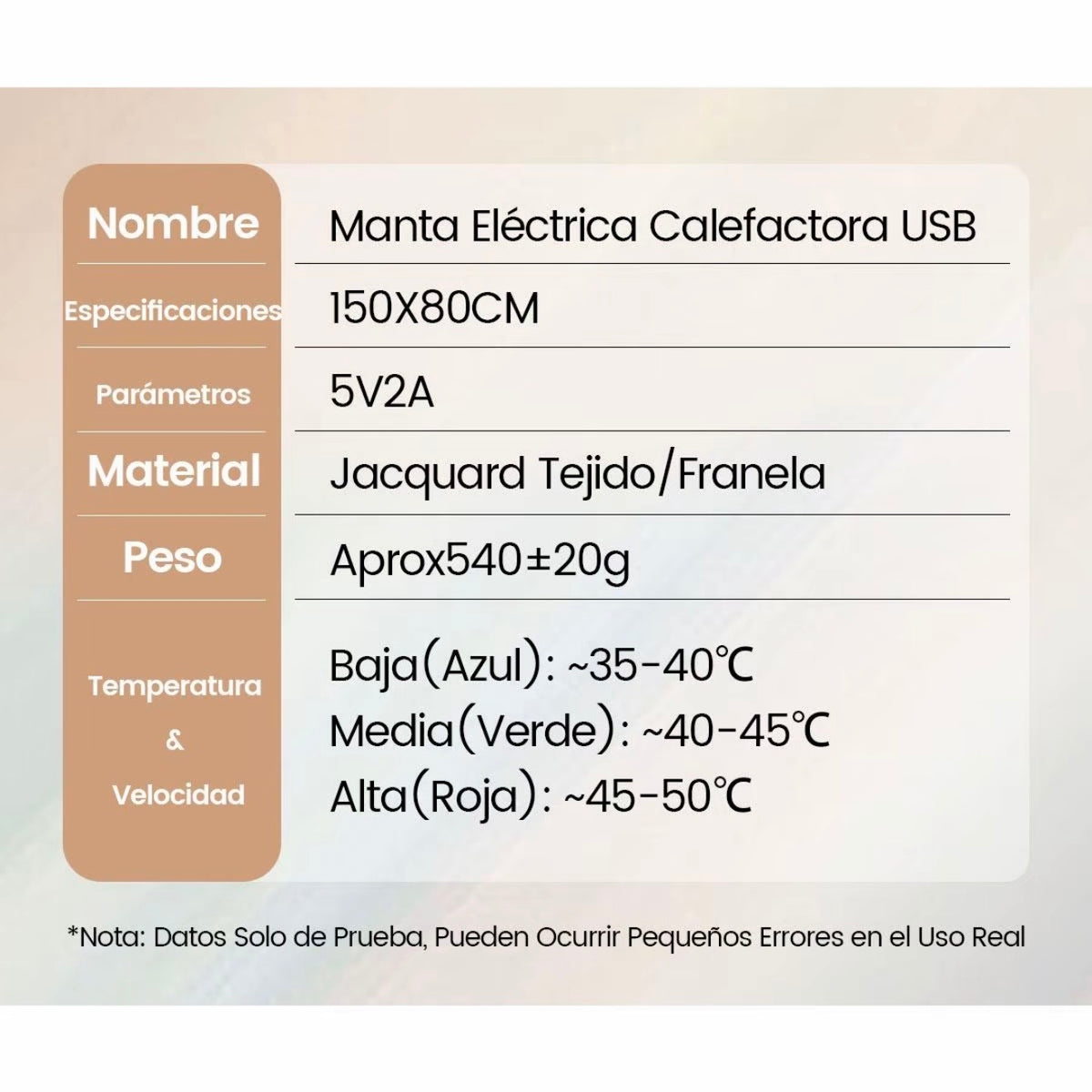 Chal/manta eléctrica portatil