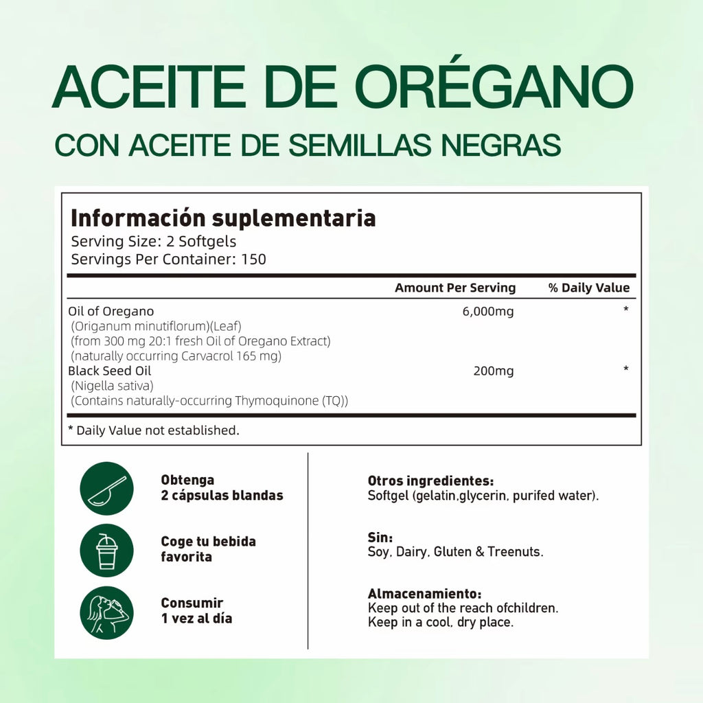 Aceite de orégano 300 cápsulas con aceite. Semilla negra ￼