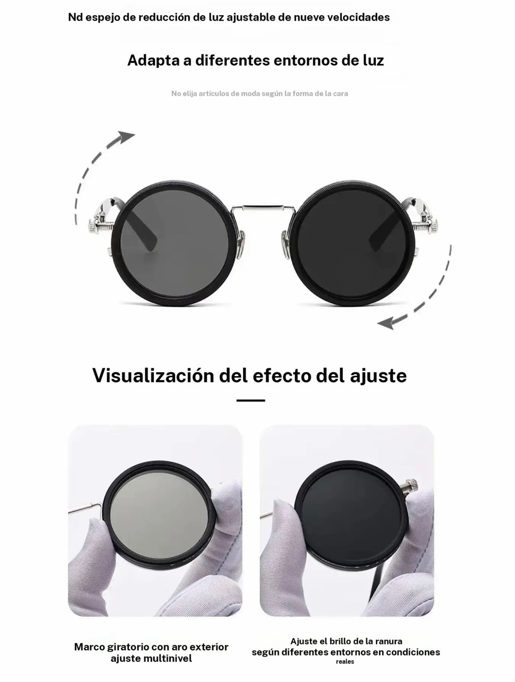 Gafas de sol ajustables 1-9 Gafas de pesca polarizadas redondeadas con lentes de filtro