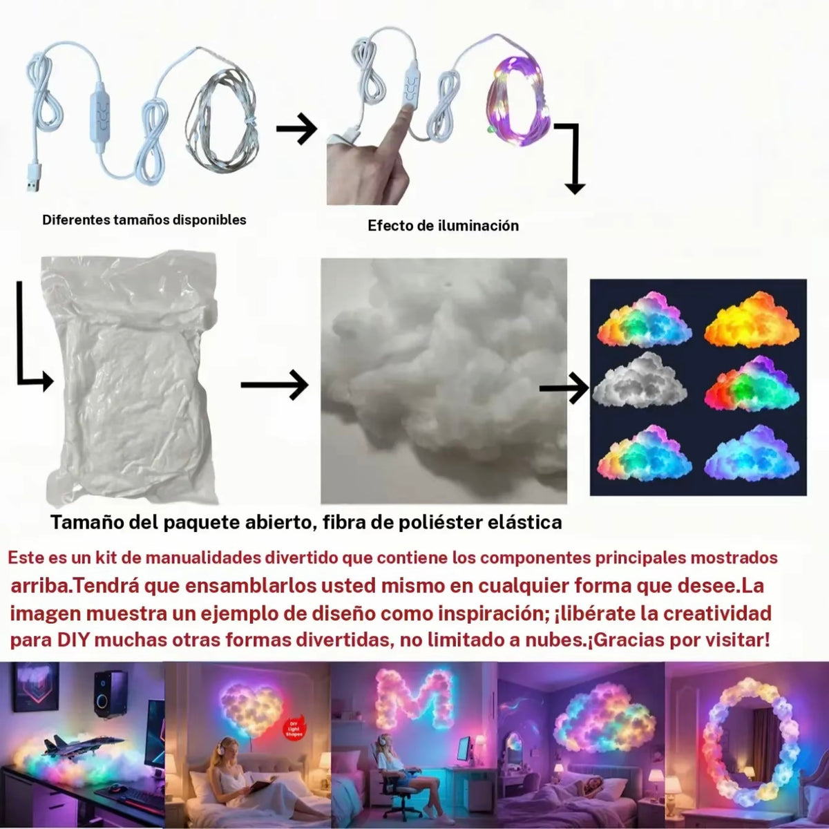 Luz led de fantasía "nube eléctrica" DIY