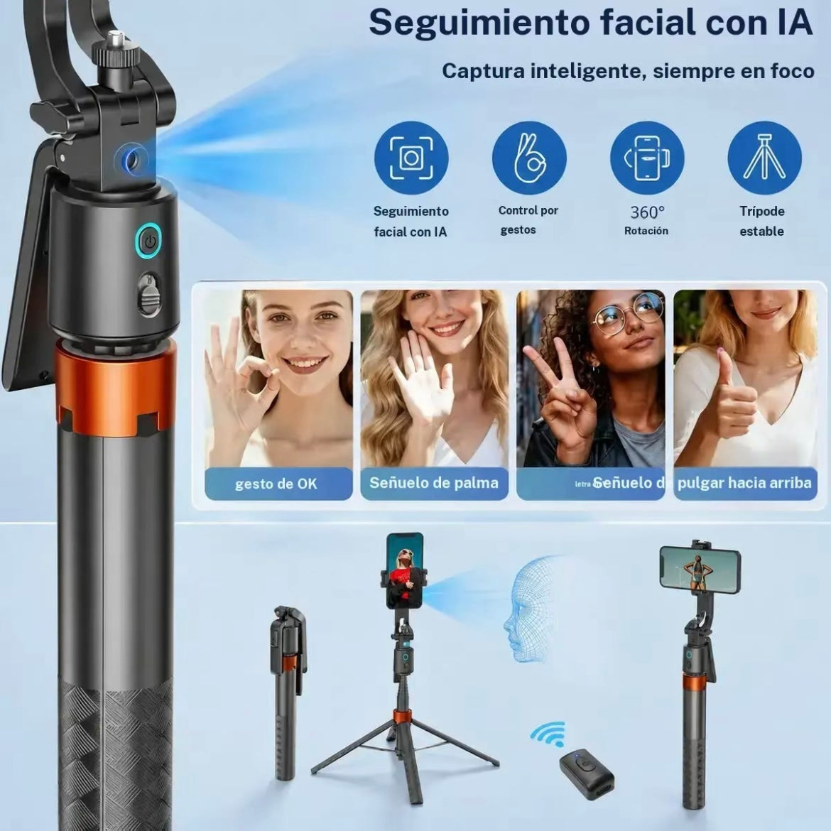 Palo selfie trípode con seguimiento