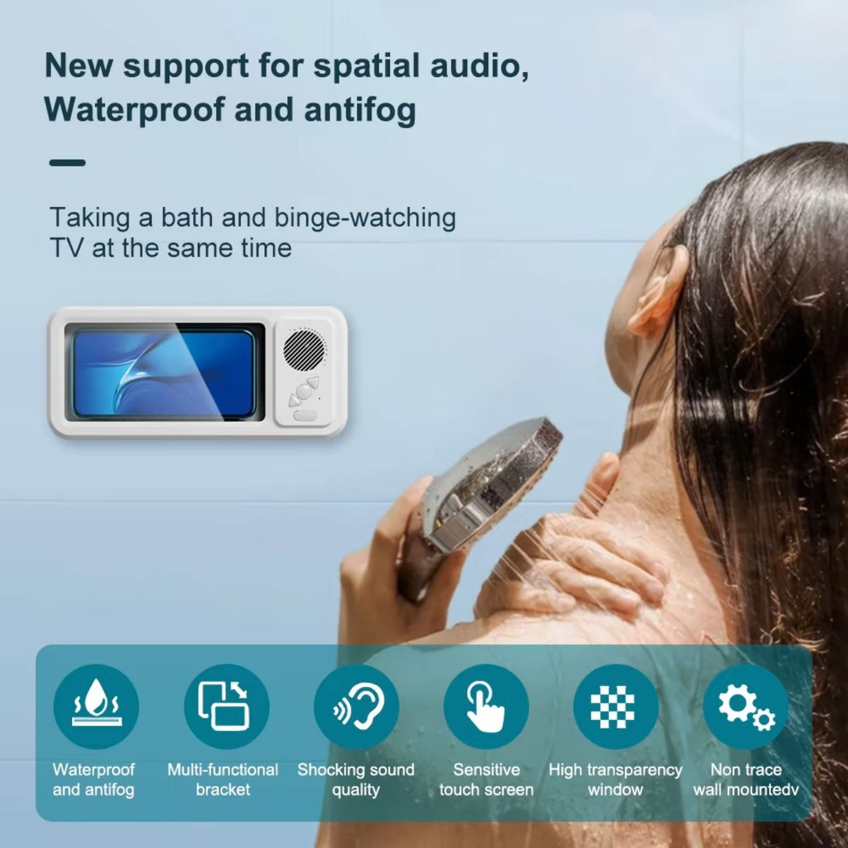 Altavoz caja impermeable, baño impermeable 360 °