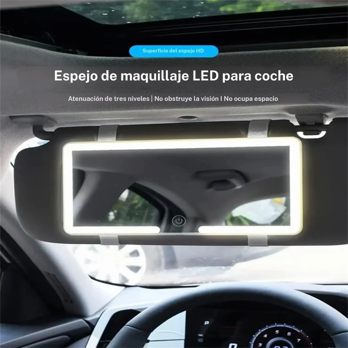Espejo de maquillaje LED para coche