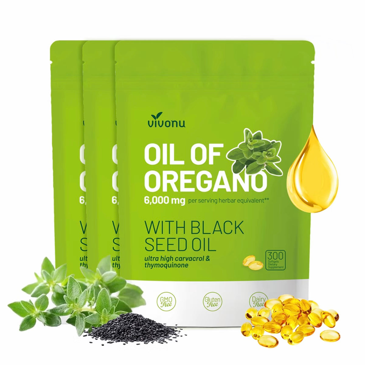 Aceite de orégano 300 cápsulas con aceite. Semilla negra ￼