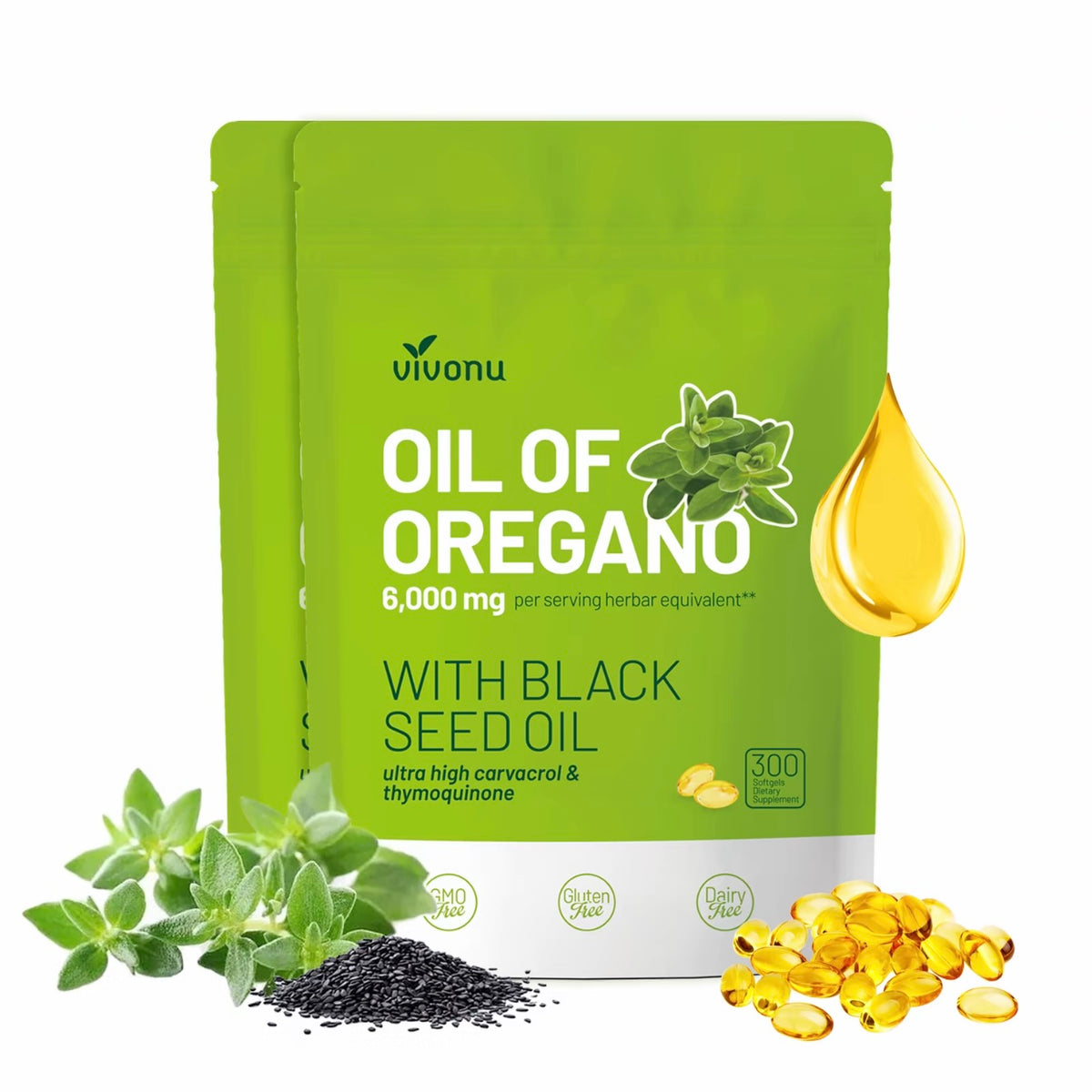 Aceite de orégano 300 cápsulas con aceite. Semilla negra ￼
