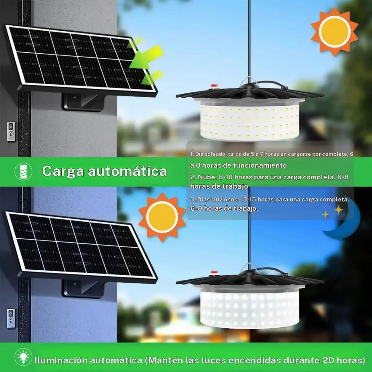 Lámpara solar con 5m cable