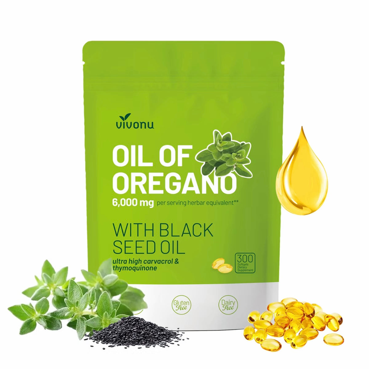 Aceite de orégano 300 cápsulas con aceite. Semilla negra ￼