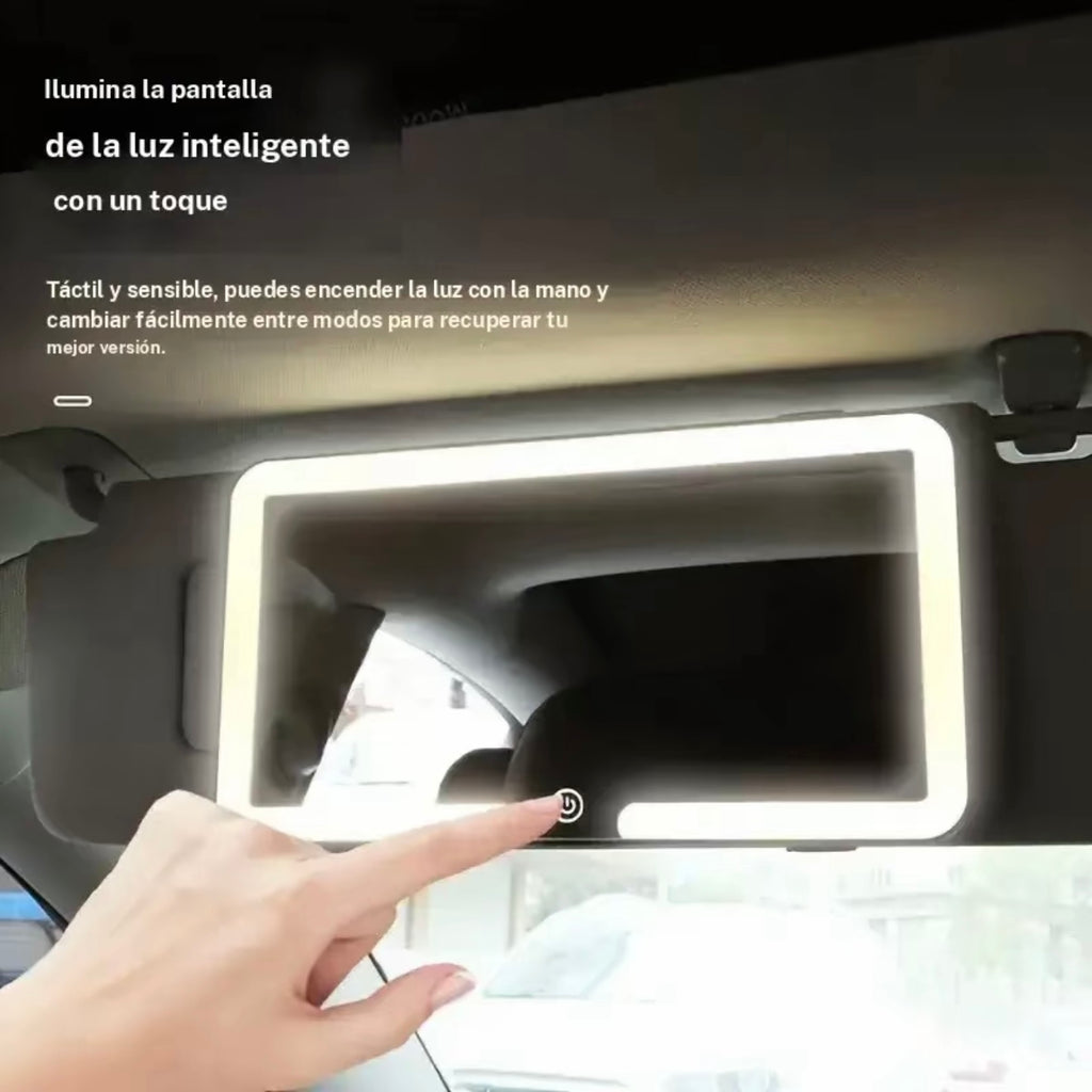Espejo de maquillaje LED para coche