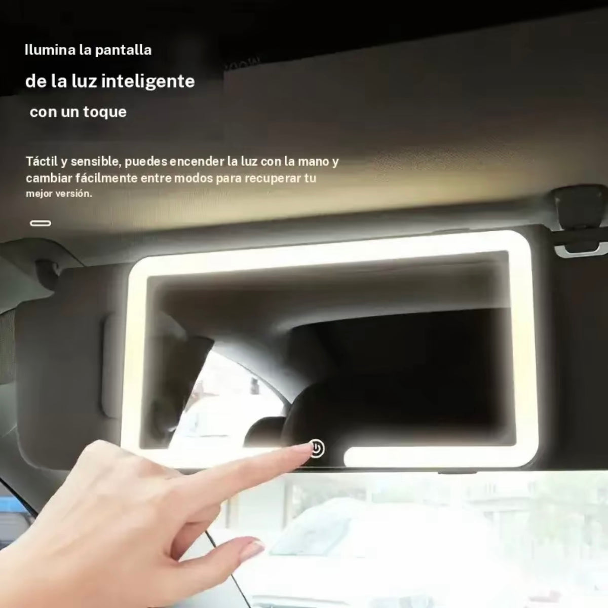 Espejo de maquillaje LED para coche