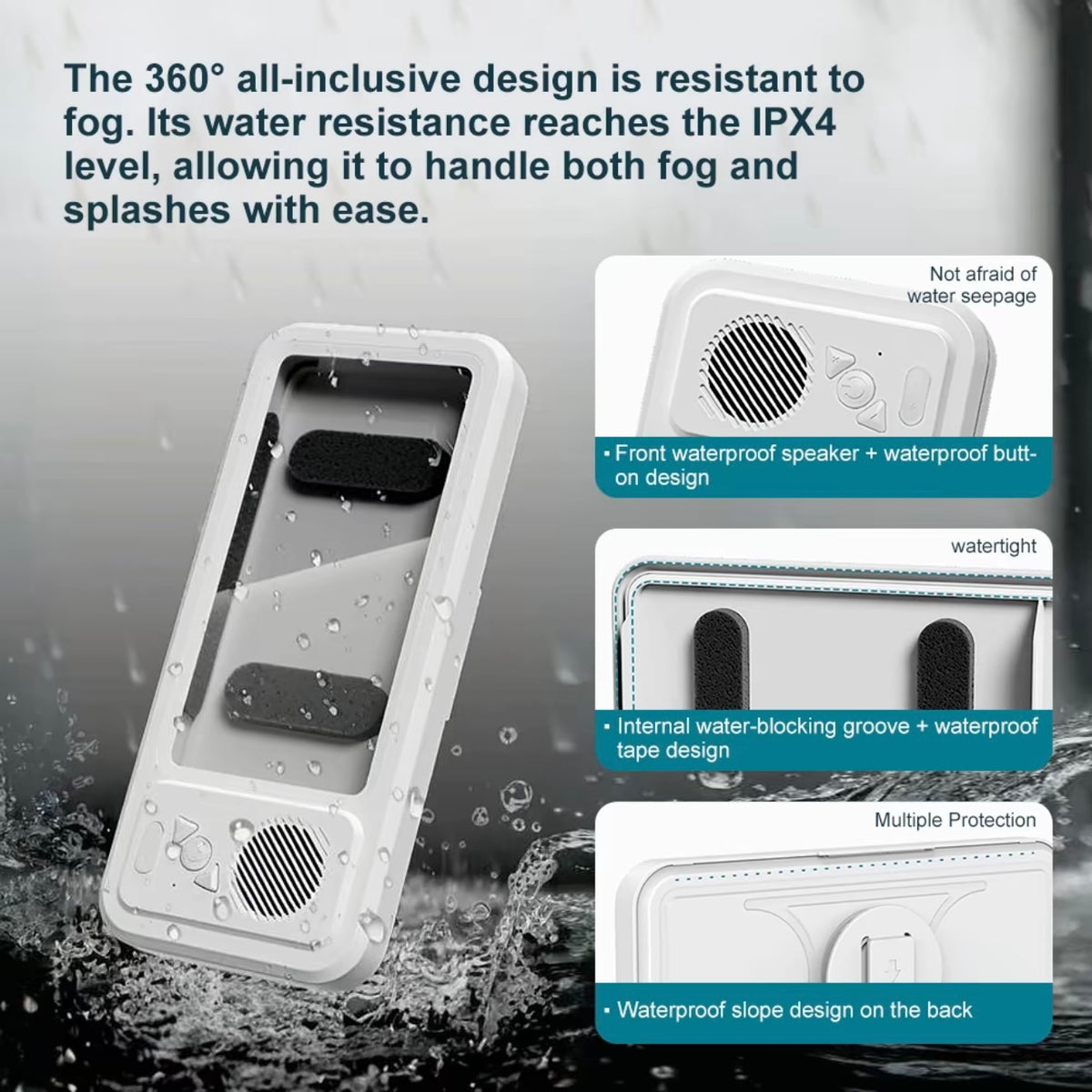 Altavoz caja impermeable, baño impermeable 360 °