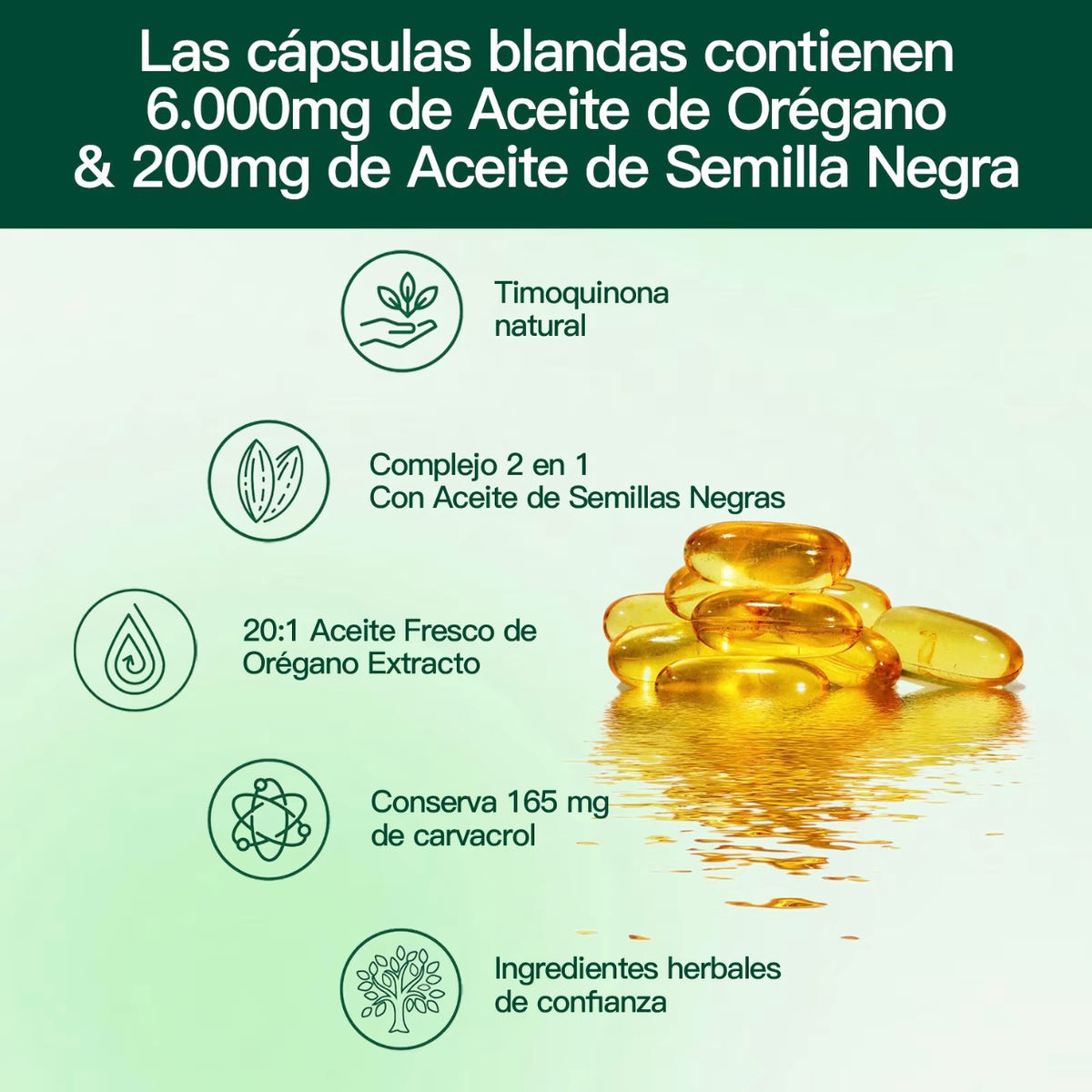 Aceite de orégano 300 cápsulas con aceite. Semilla negra ￼