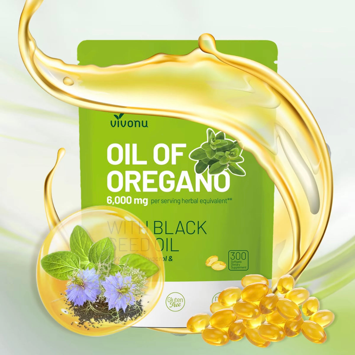 Aceite de orégano 300 cápsulas con aceite. Semilla negra ￼