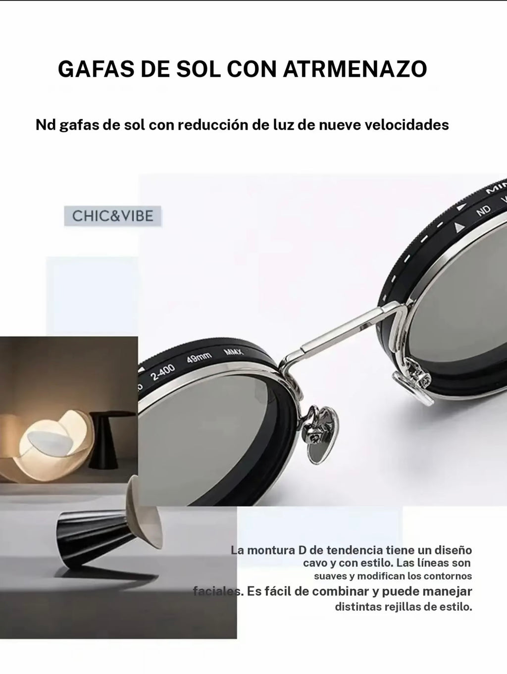 Gafas de sol ajustables 1-9 Gafas de pesca polarizadas redondeadas con lentes de filtro