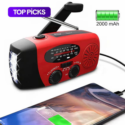 Radio de carga solar y manivela