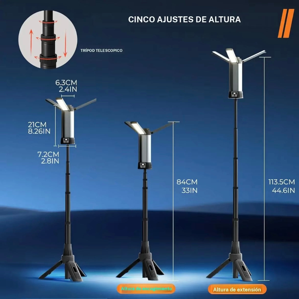 Luz camping con trípode