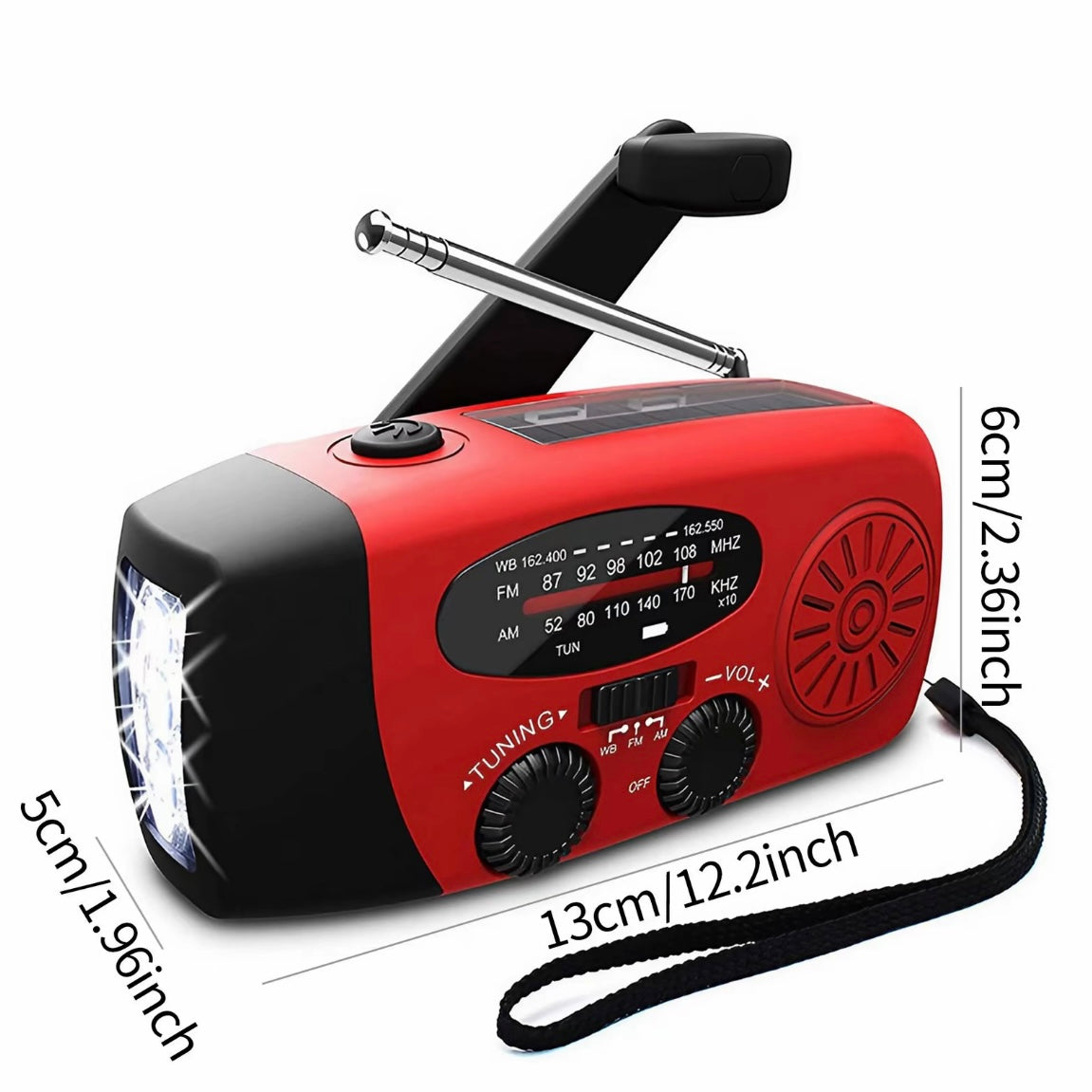 Radio de carga solar y manivela