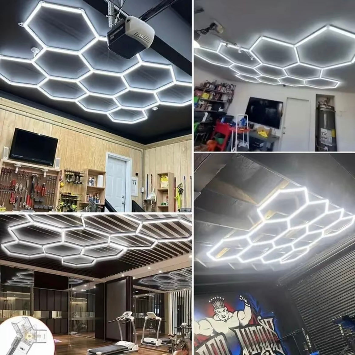 Lámpara de techo hexagonal.