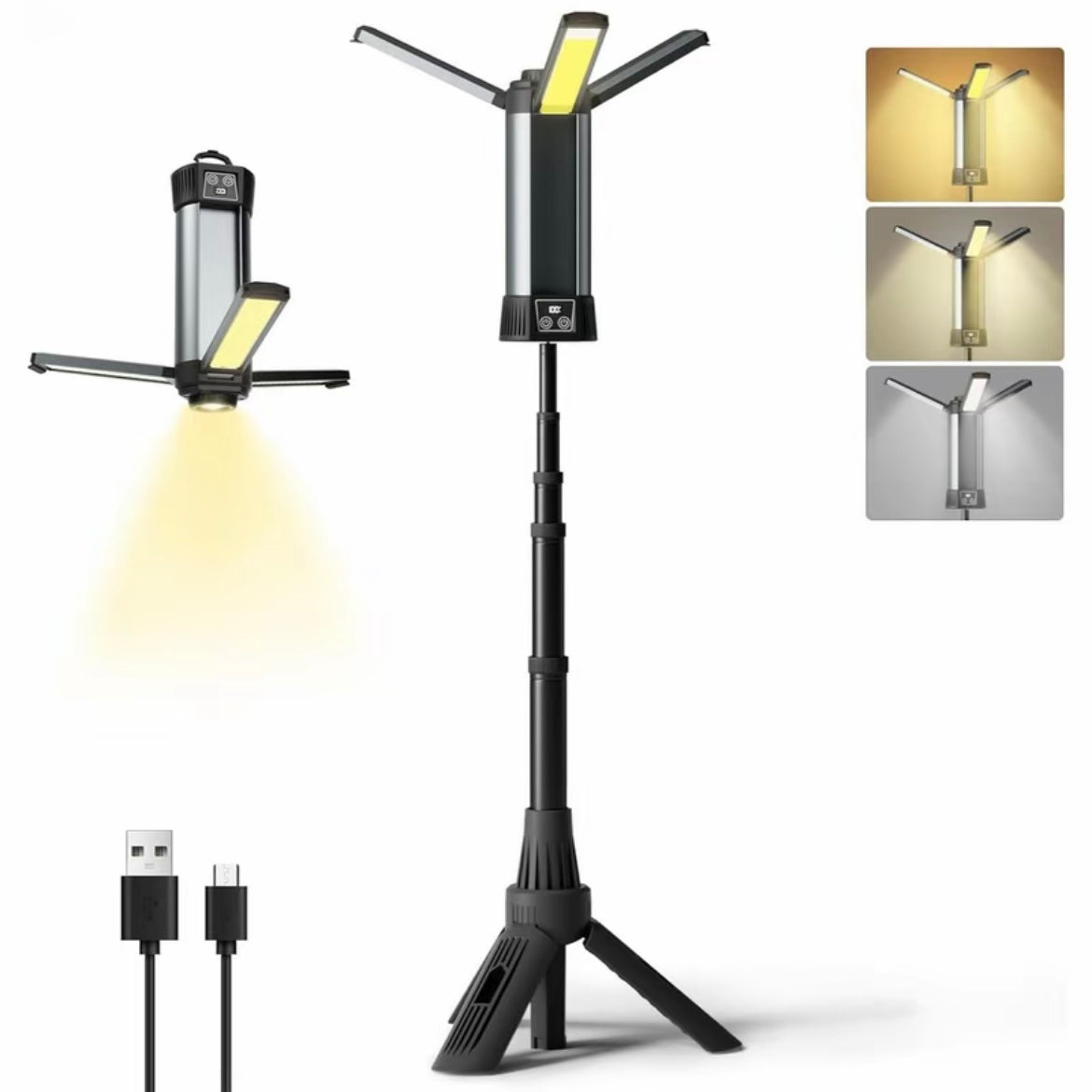 Luz camping con trípode