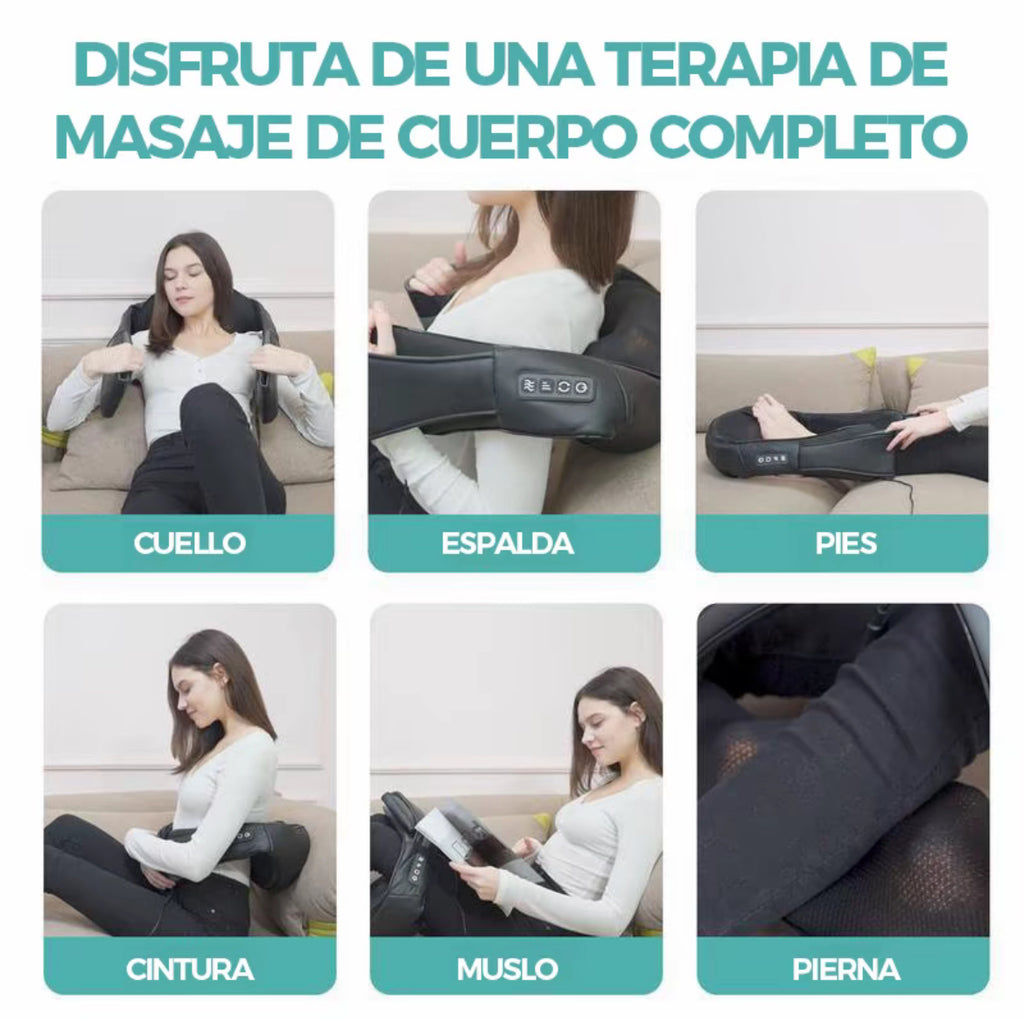 Masajeador Shiatsu de cuello y
espalda, almohada de masaje, adecuada para cuello, espalda, hombros, pies, piernas.