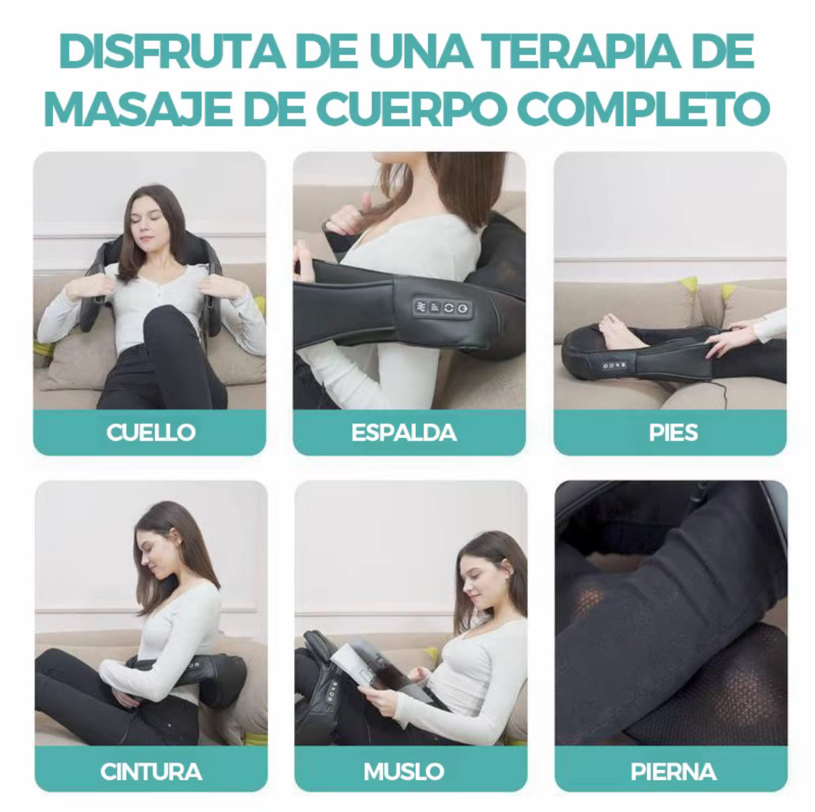 Masajeador Shiatsu de cuello y
espalda, almohada de masaje, adecuada para cuello, espalda, hombros, pies, piernas.