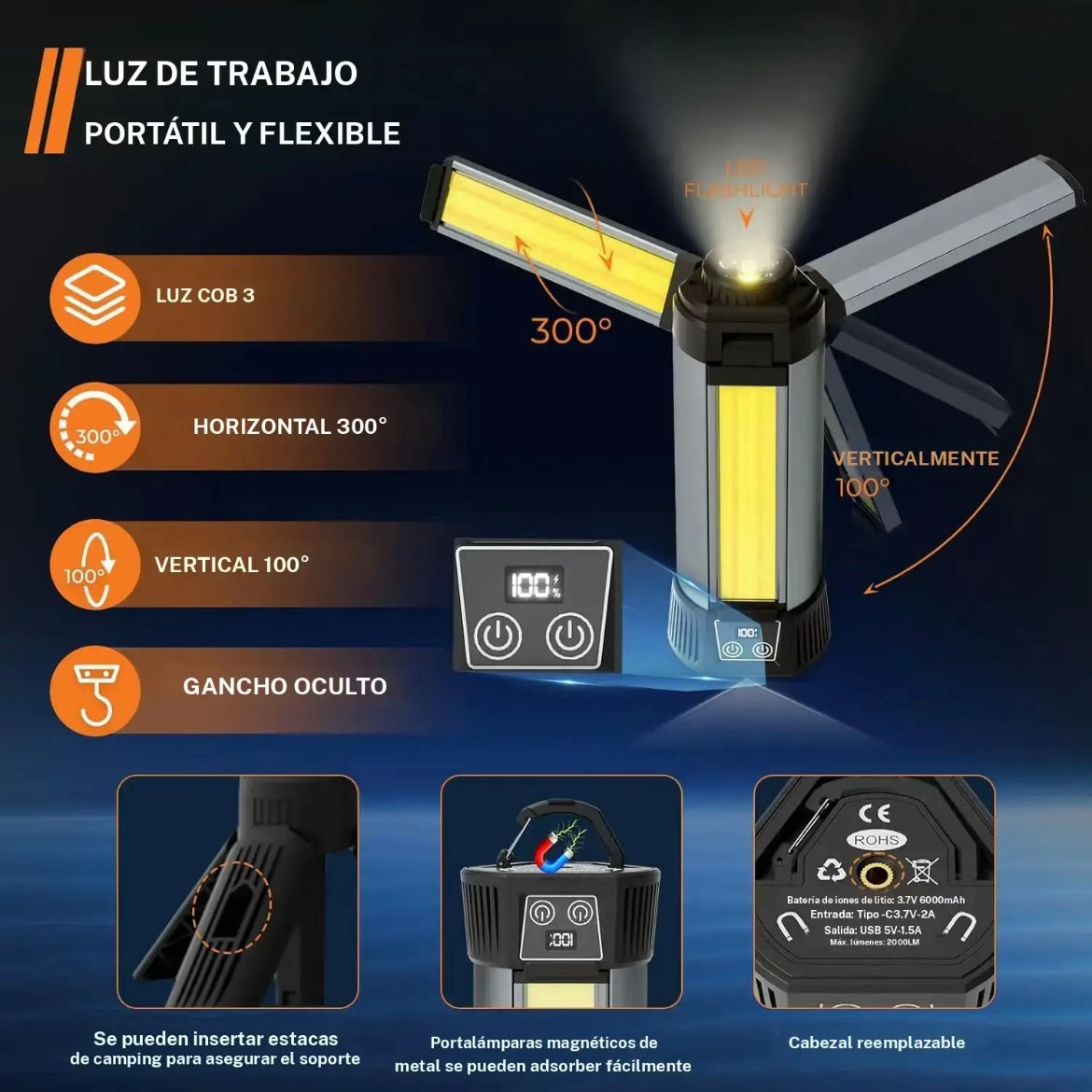 Luz camping con trípode
