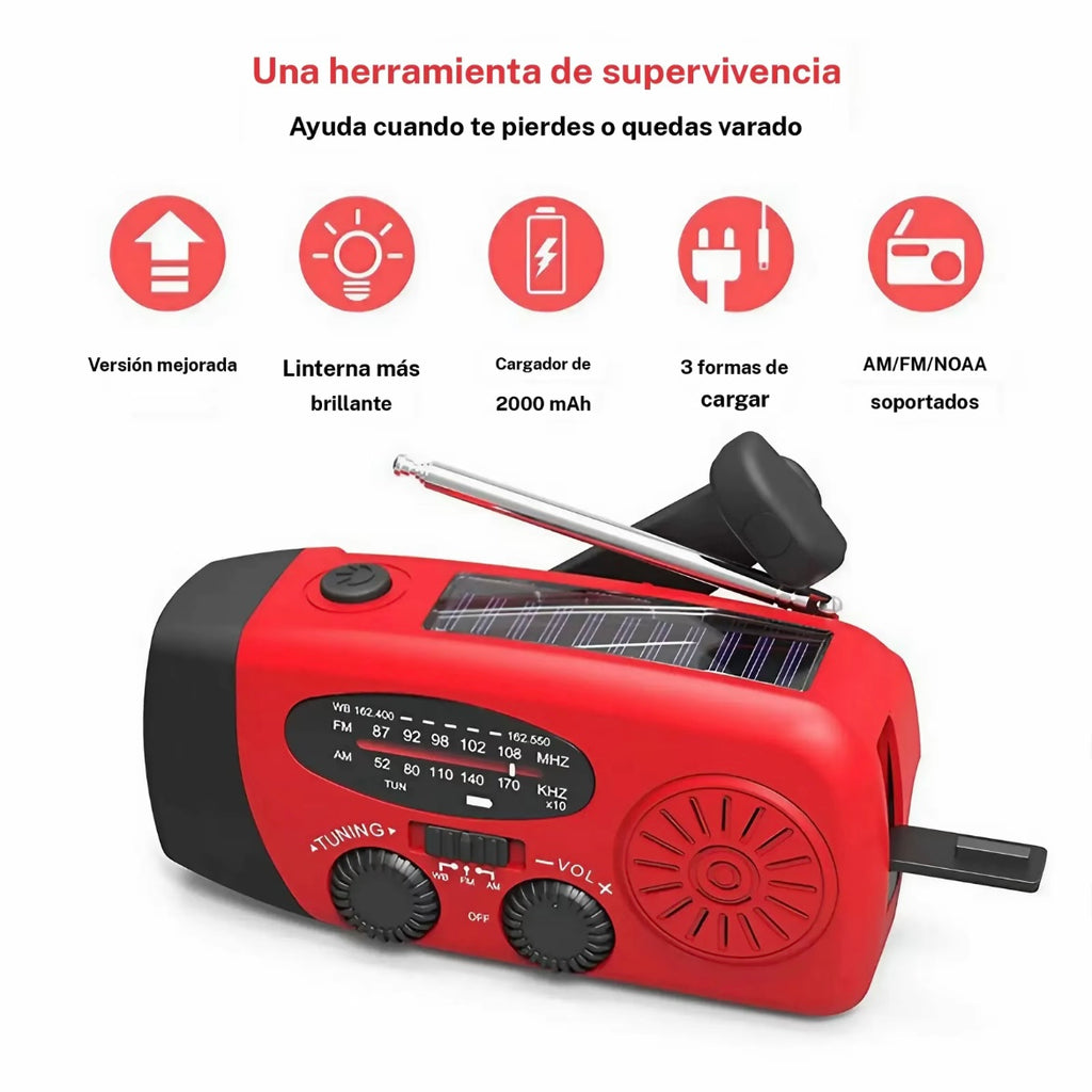 Radio de carga solar y manivela