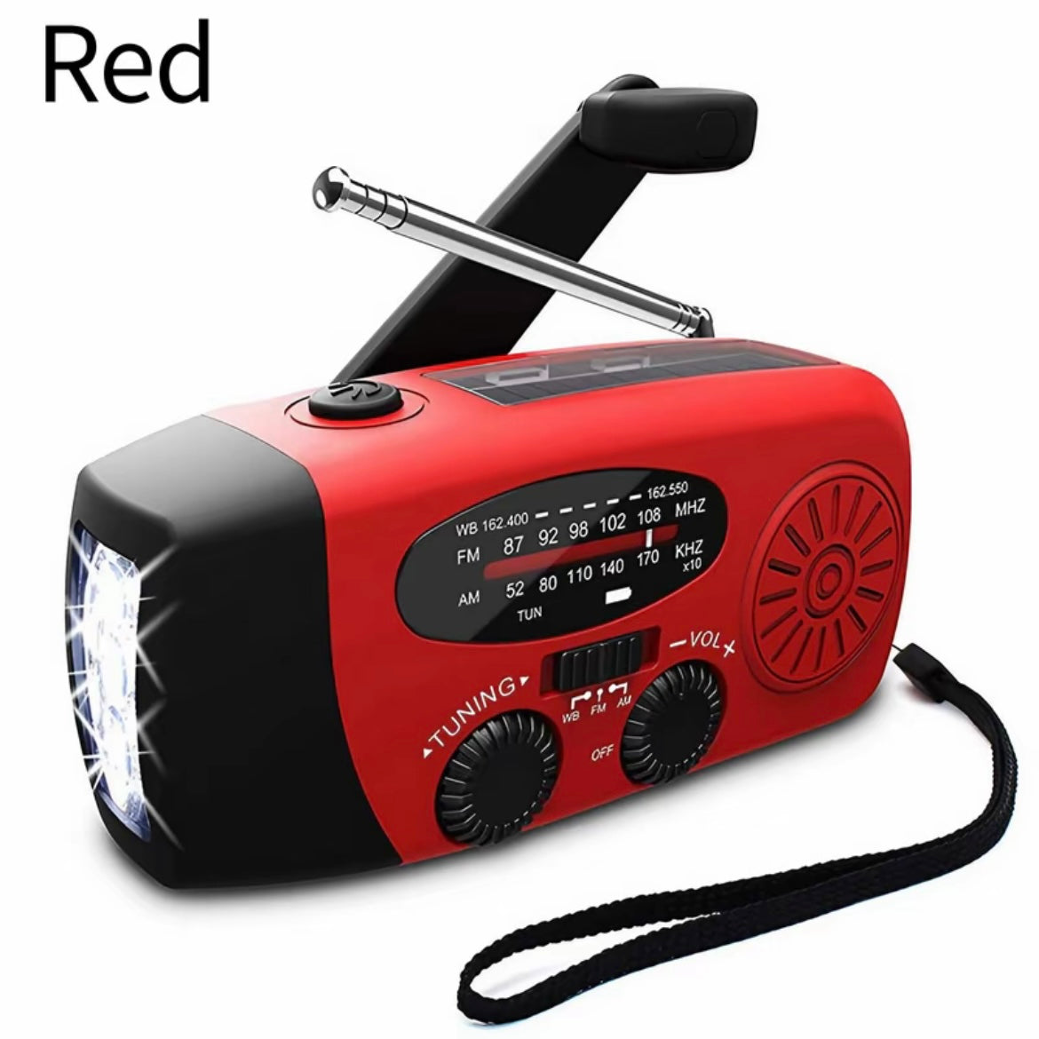 Radio de carga solar y manivela