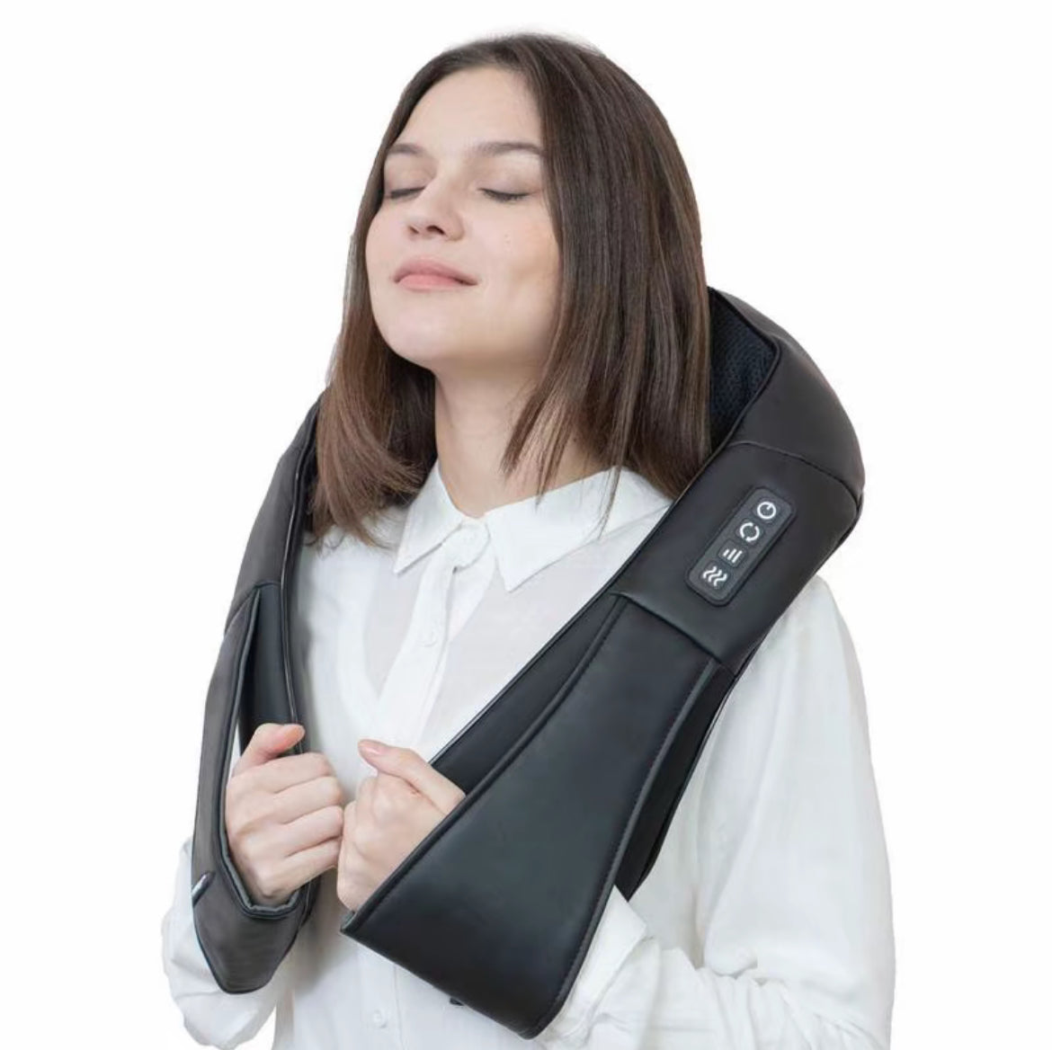 Masajeador Shiatsu de cuello y
espalda, almohada de masaje, adecuada para cuello, espalda, hombros, pies, piernas.