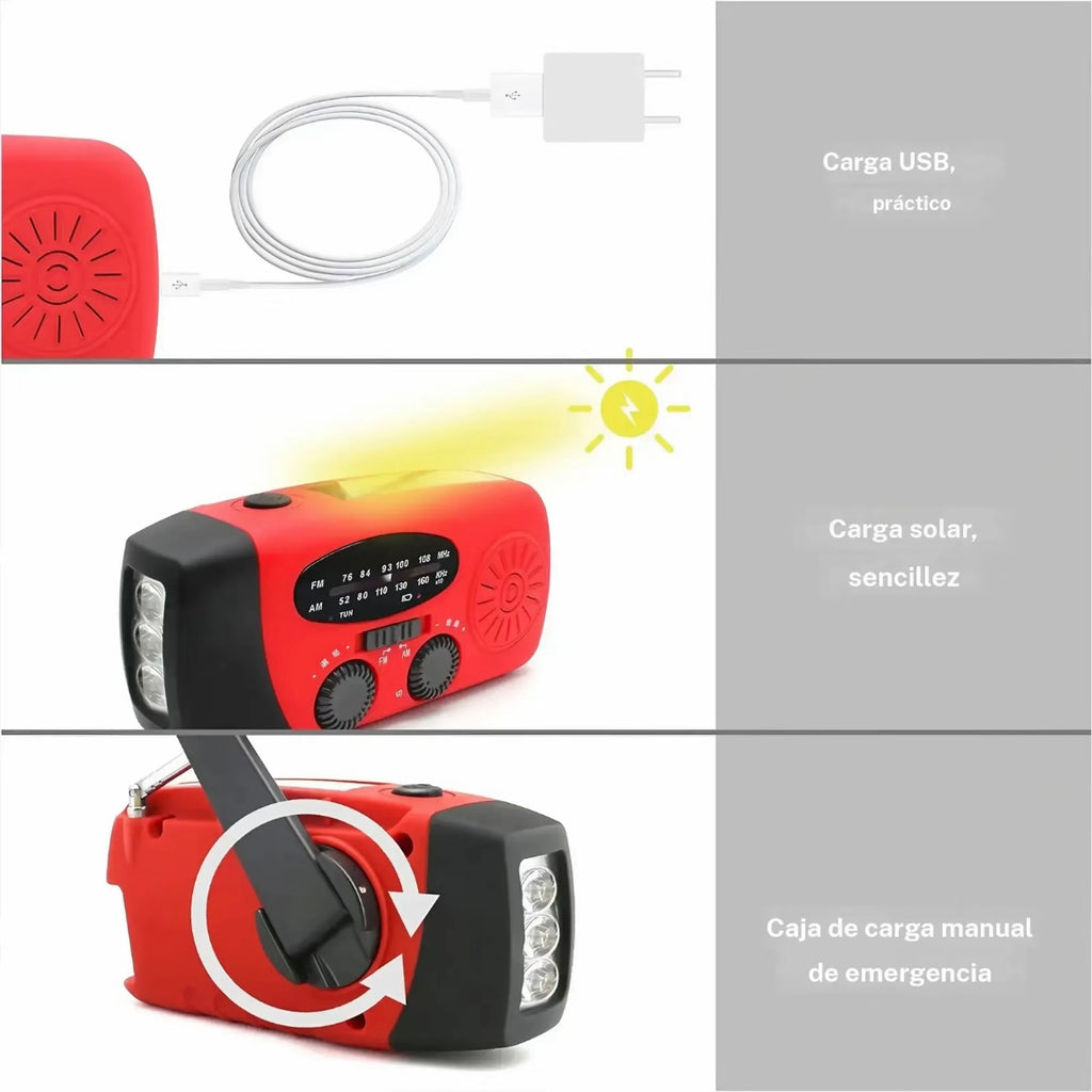 Radio de carga solar y manivela