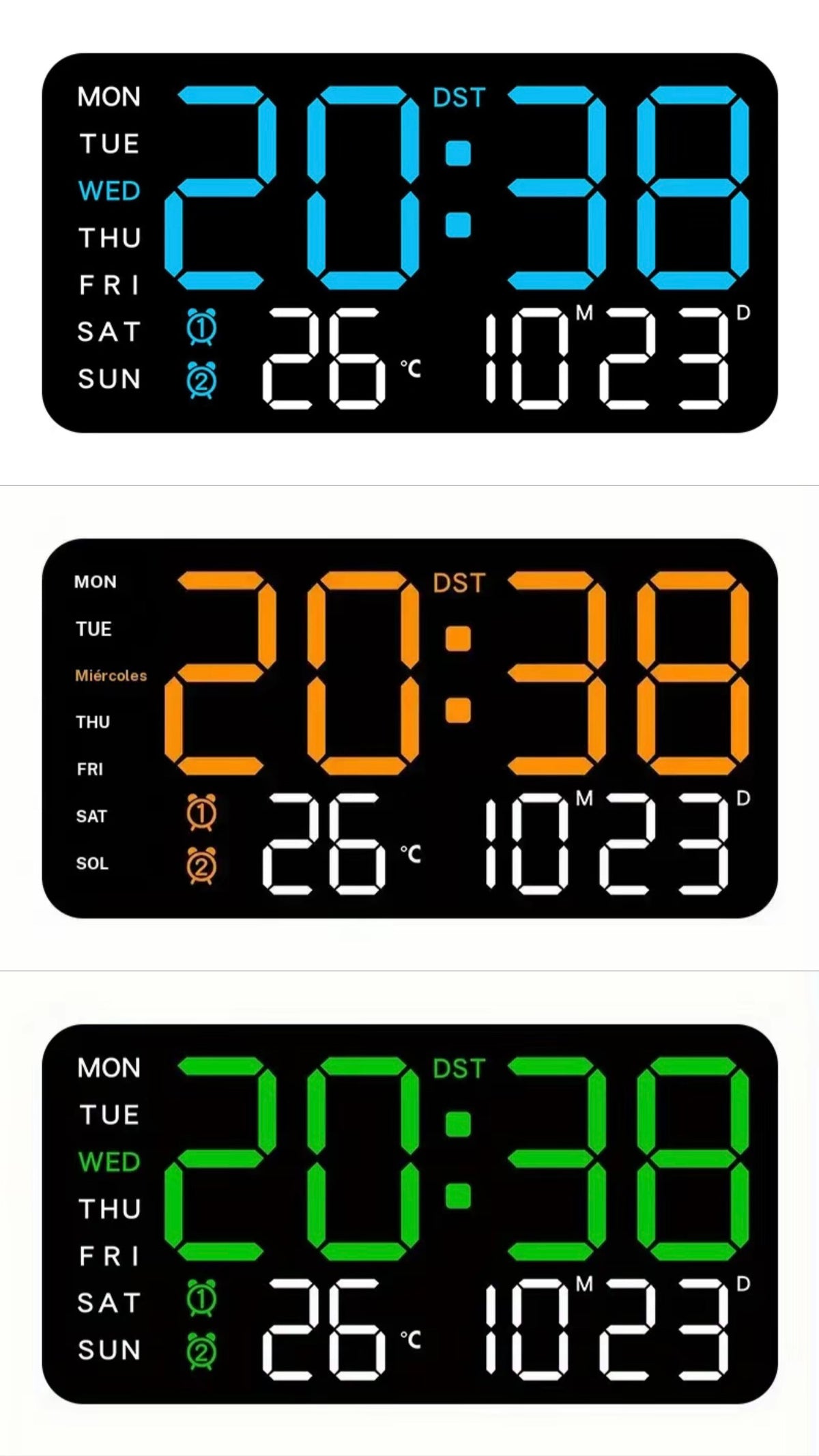 Reloj de pared digital grande con pantalla LED