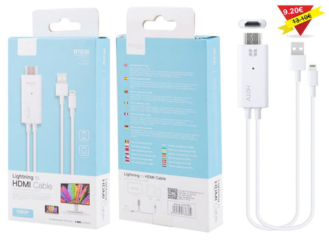 BT838 BL Cable Iphone 5-X a HDMI (Iphone/Ipad a TV) 1080P, Blanco