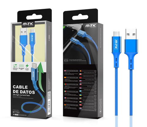 BT753 AZ Cable de Datos  Aluminio Flat para Micro USB , 2A  1M , Azul