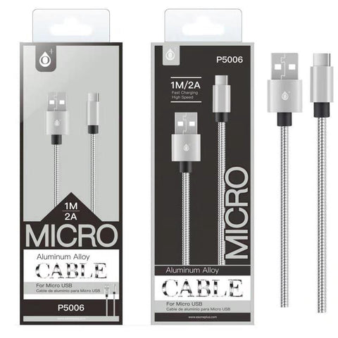 Cable de dato Merga Metalico para MicroUSB Plata, 2A, 1M