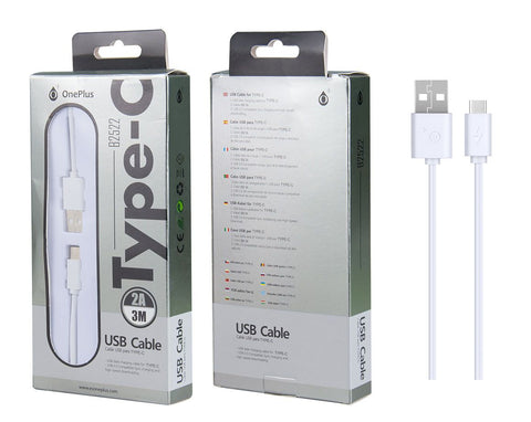 Cable de Datos para Type C, 2A 3M, Blanco