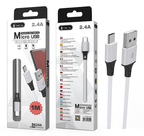 B6244 BL Cable de datos Aluminio Kratos para Micro USB, 2.4A , 1M, Blanco