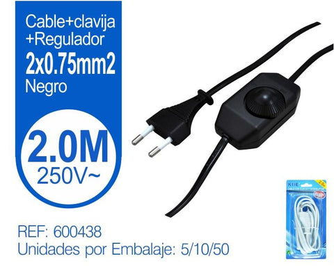 CABLE+CLAVIJA+REGULADOR 2X0.75mm2 2m Negro