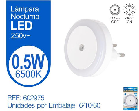 LUZ NOCTURNA LED 0.5W 6500K CON SENSOR REDONDA