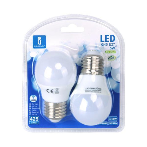 LED A5 G45 (2 pcs)(5W,E27,6400K)