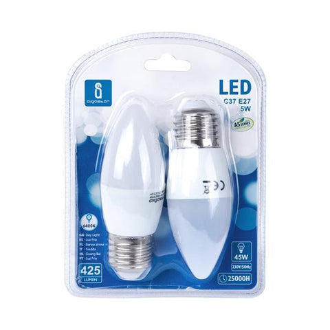 LED A5 C37 (2 pcs)(5W,E27,6400K)