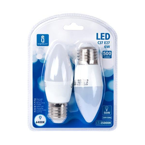 LED A5 C37 (2 pcs)(6W,E27,6400K)