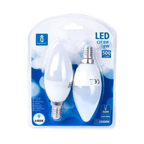 LED A5 C37 (2 pcs)(6W,E14,6400K)