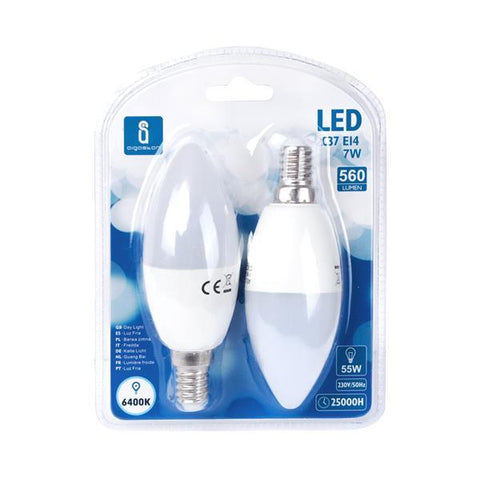 LED A5 C37 (2 pcs)(7W,E14,6400K)