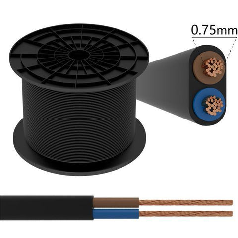 Cable(100m,H03VVH2-F 2X0.75 mm2,Negro)