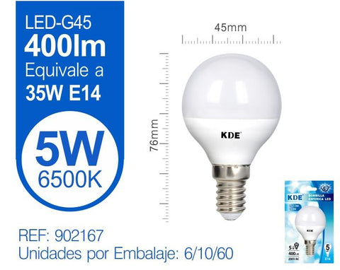 LED ESFéRICA G45 5W E14 LUZ FRíA