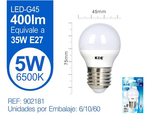 LED ESFéRICA G45 5W E27 LUZ FRíA